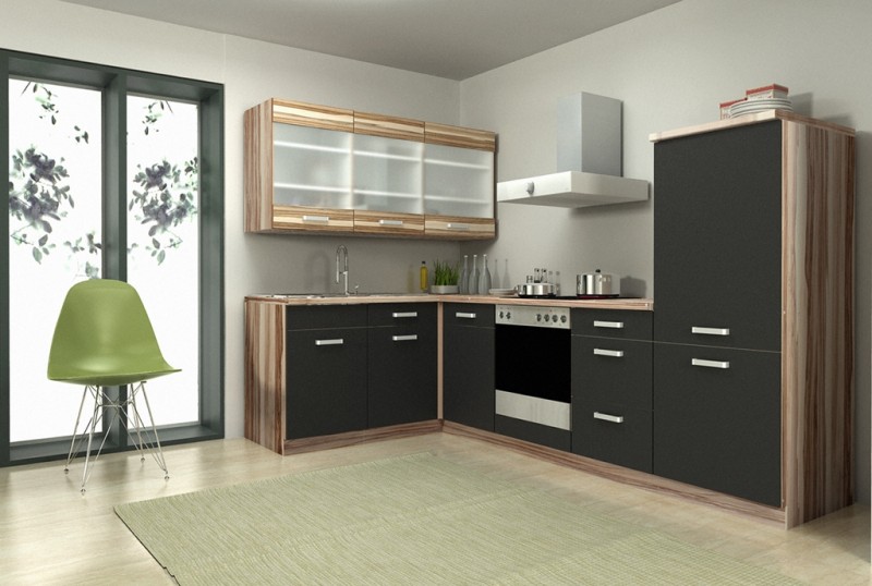 TOP KÜCHE 180x280 CM KÜCHENZEILE KÜCHENBLOCK - SCHWARZ + BALTIMOR