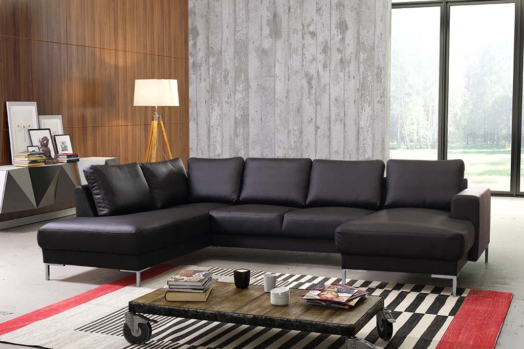 Wohnlandschaft Sofa Couch Ecksofa Eckcouch in Gewebestoff schwarz Minsk