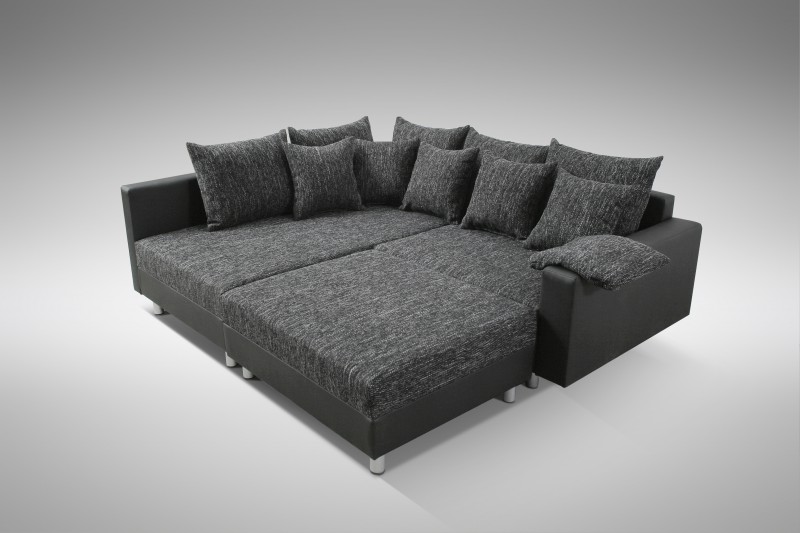 Modernes Sofa Couch Ecksofa Eckcouch in schwarz Eckcouch mit Hocker - Minsk L Polstermöbel Sofa